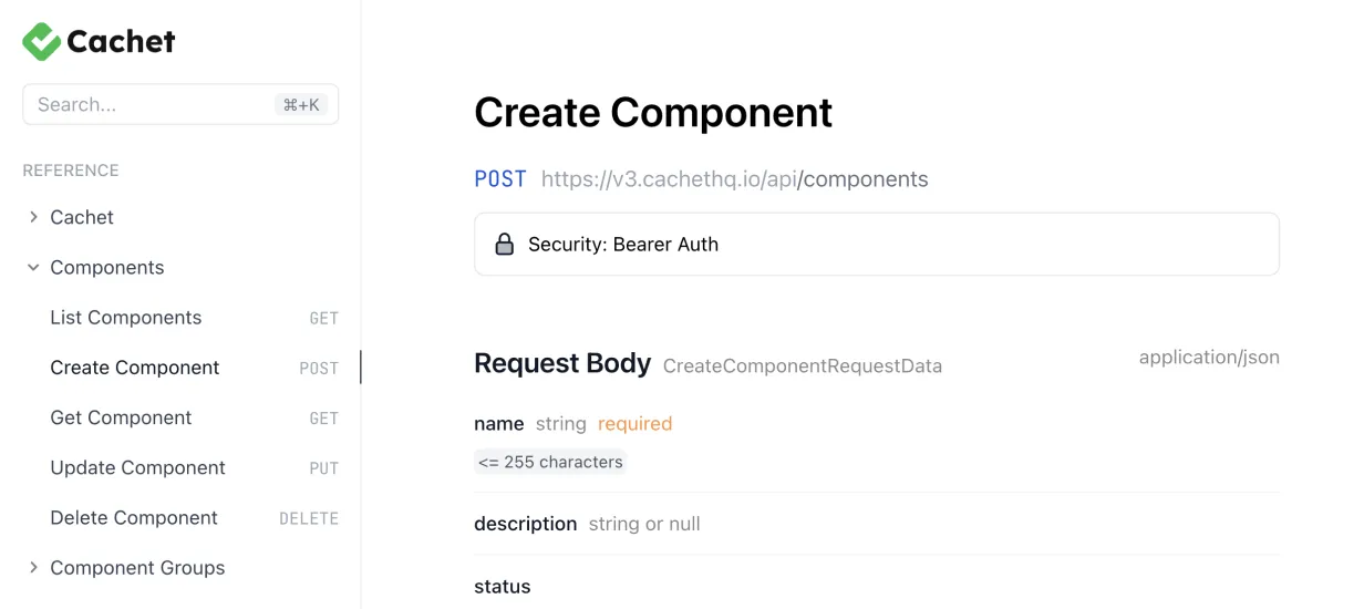 Cachet API documentation